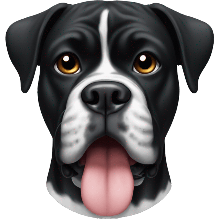 all black boxer dog face with one side white with tongue sticking out emoji