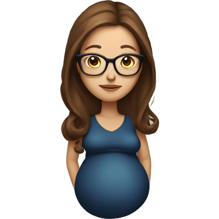 Pregnant White woman with long brown hair and glasses emoji