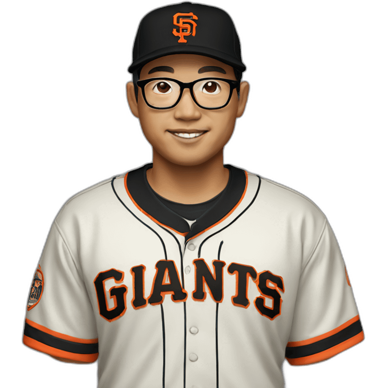 Asian with glasses and black sf giants baseball cap emoji