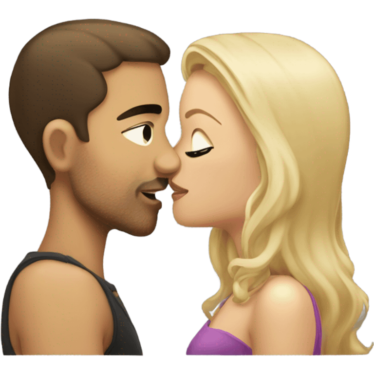 Brunette man kissing blonde woman emoji