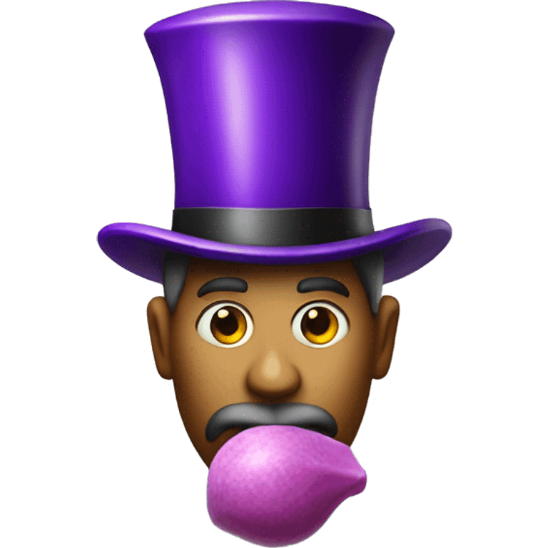 Man chewing bubblegum holding a Leek wearing a purple banded tophat emoji