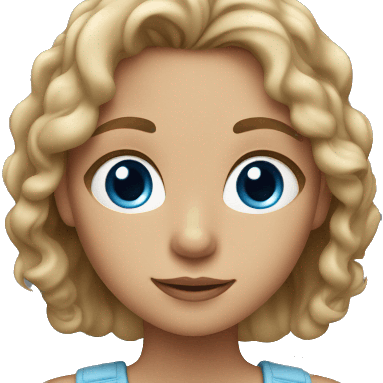 A girl has dark natural blond with sun kiss on hair, gray and blue eyes and any freckles  emoji