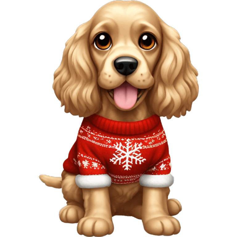 Cocker spaniel wearing Christmas sweater emoji