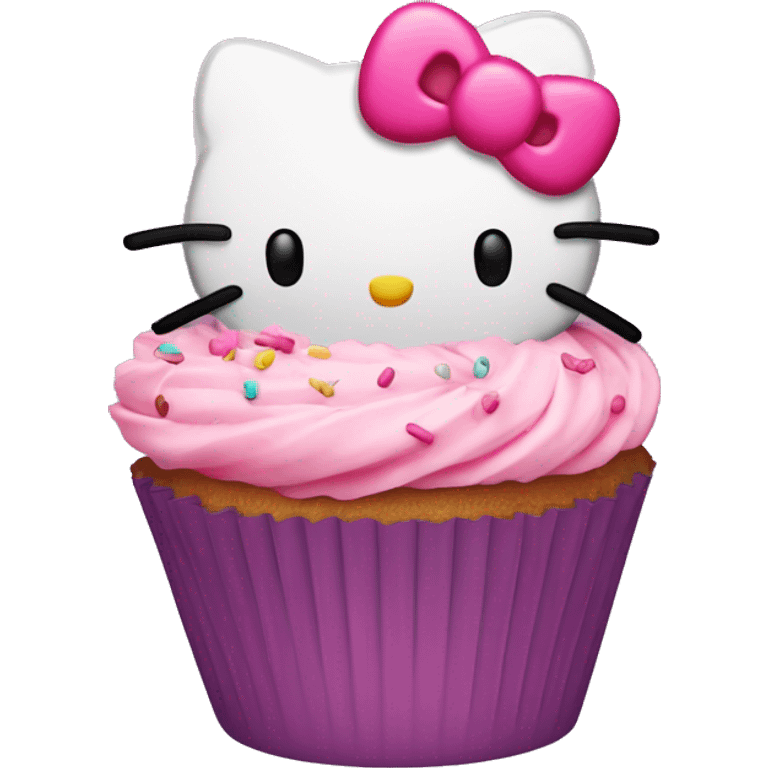 Hello kitty cupcake with pink frosting and sprinkles  emoji