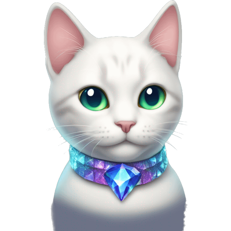 Cat wearing Dark iridescent crystal collar glowing emoji