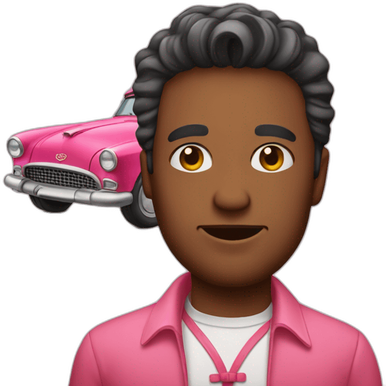 Man with pink shirt and vintage red car emoji