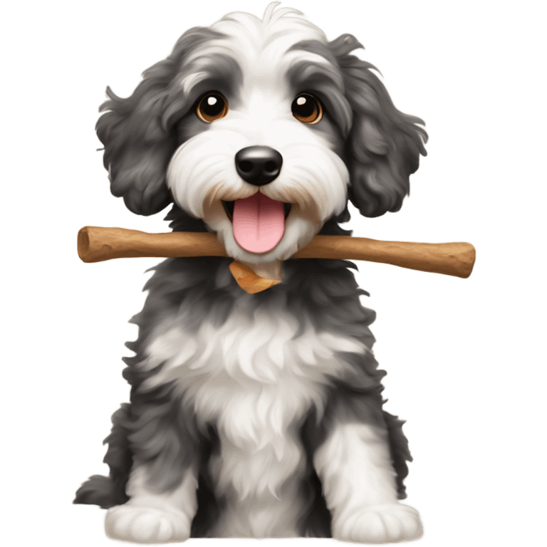 Aussiedoodle with a stick emoji