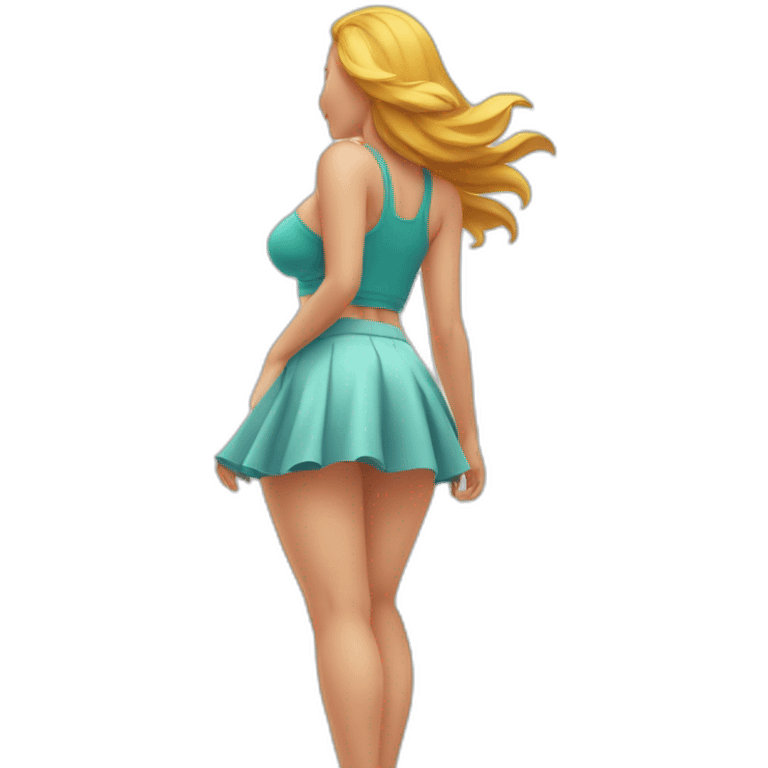 full body back view curvy caucasian-beauty-in small skirt lifted by the wind bikini emoji