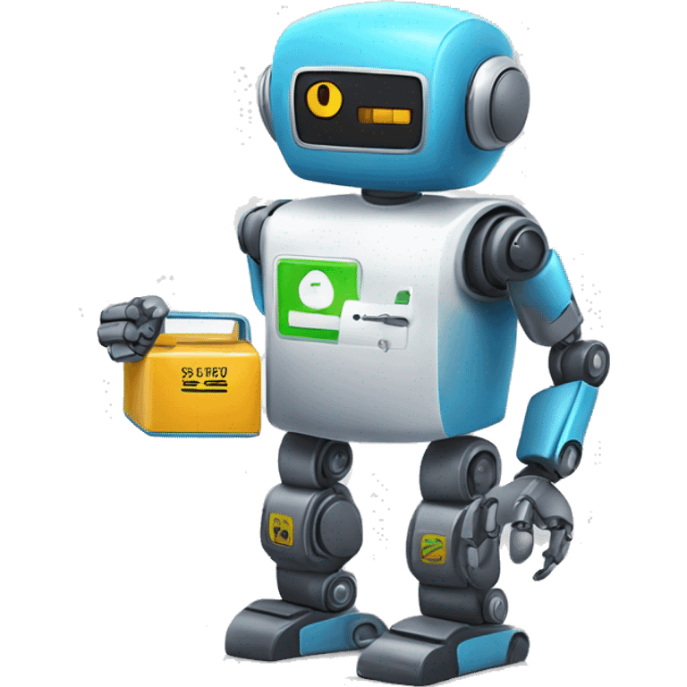 call center robot looks like friendly robot with a battery icon on his chest (he's working for a battery shop) emoji