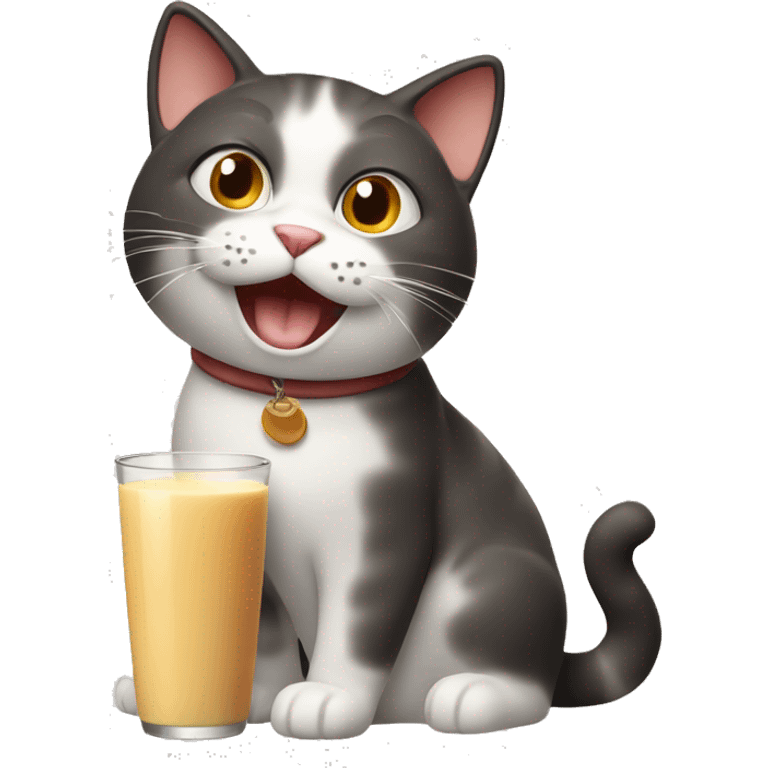 happy cat with sausage and milk emoji