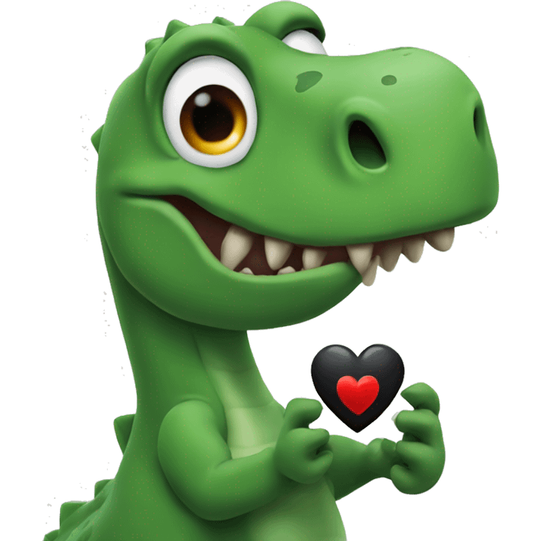 The dinosaur is holding a black heart in its hands  emoji