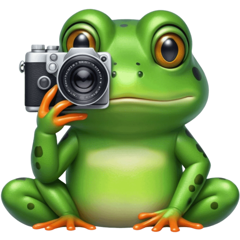 Frog with a camera and a little tensed emoji