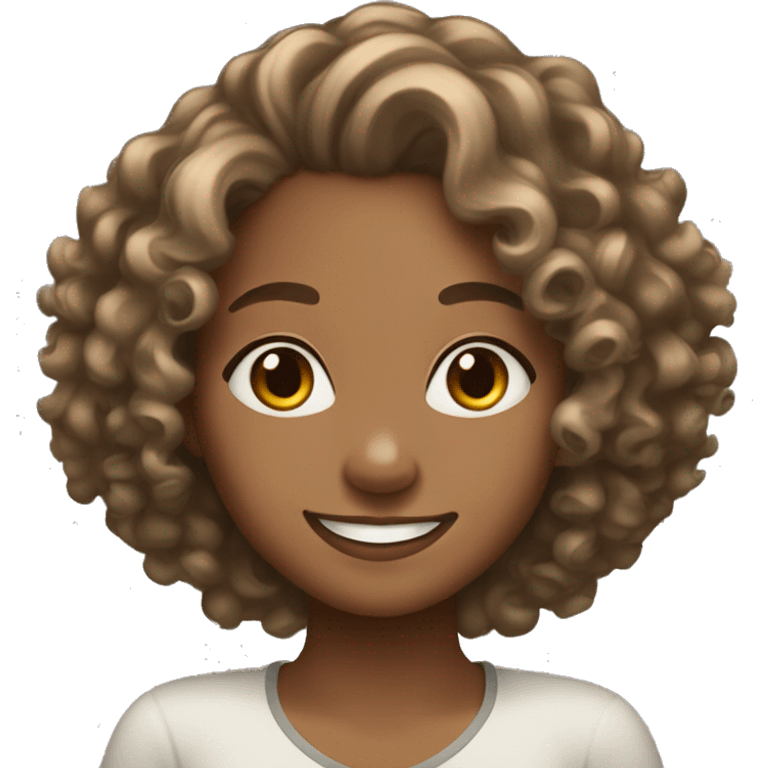 Light brown skin girl with Curly hair with nice smile emoji