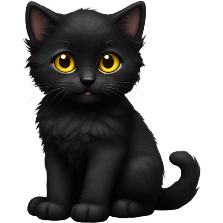 Fluffy black kitten with yellow eyes emoji