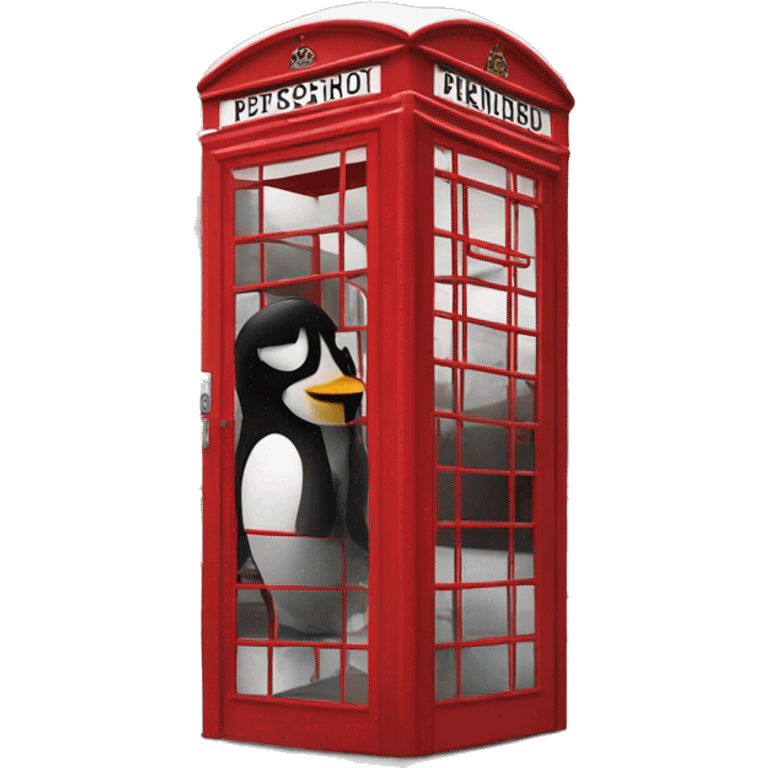 a penguin in a london phone box phoning home emoji