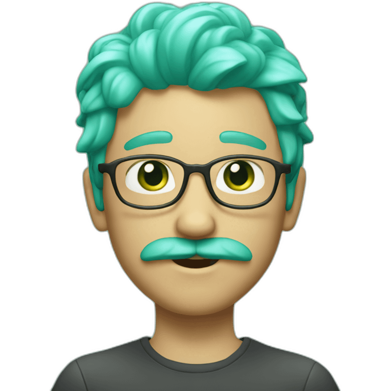 3d emoji of a 18 years boy with green-cyan hairs and green-cyan mustache  emoji