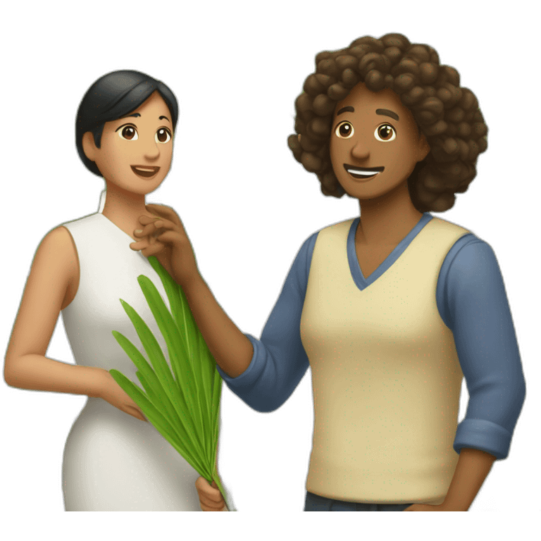 woman fanning a man above him with palm leaves emoji