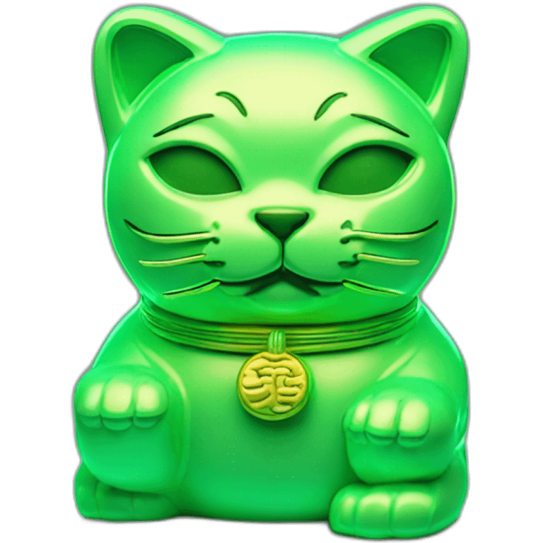 maneki neko 3d in the form of green neon sign emoji