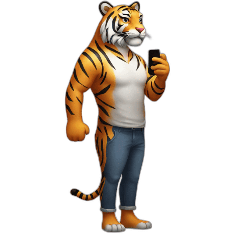 tiger standing on 2 feet having phone in hand  emoji