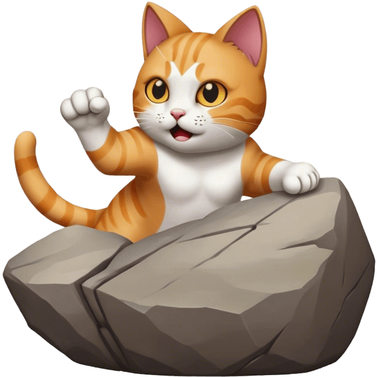 Cat punching rock emoji