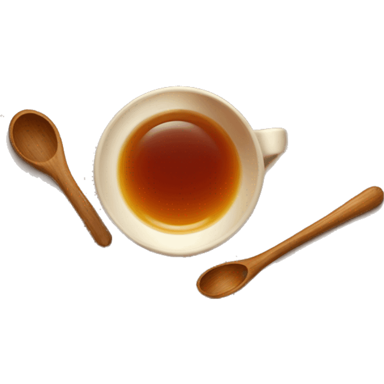 brown cup with tea on saucer wooden honey spoon  emoji