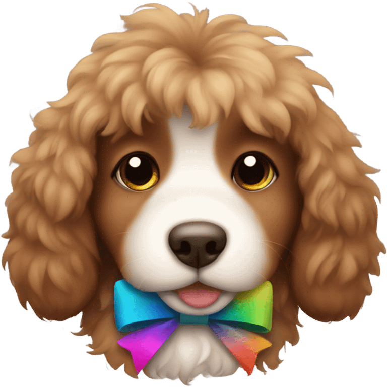 A brown fluffy puppy wearing a bow emoji