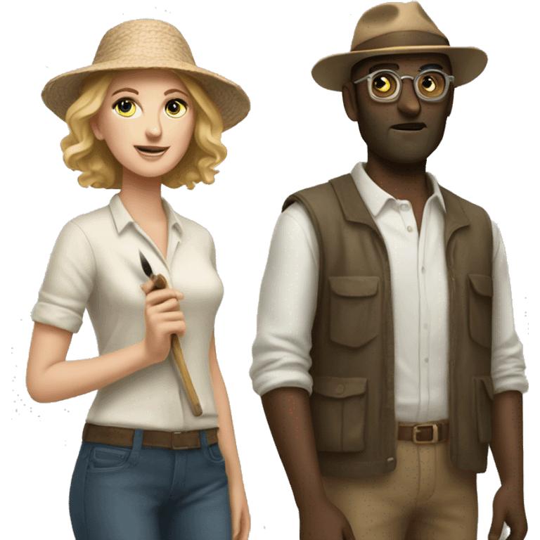 white woman and man fashion archeologists with a brush emoji