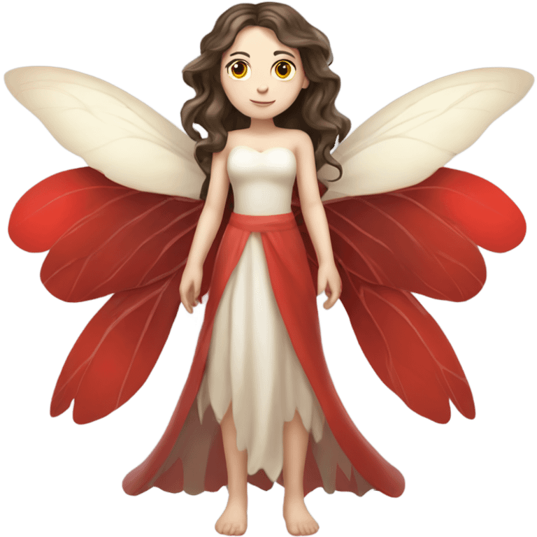 Pale skin, brunette fairy woman with red wings full body emoji