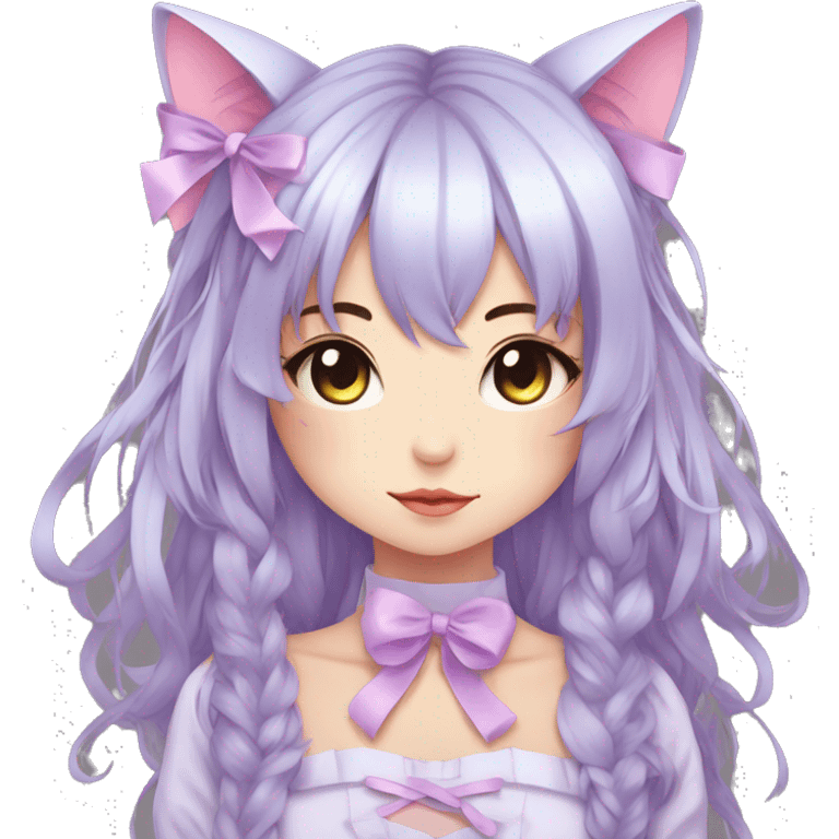 Edgy Kawaii Cute Cool Beautiful Elegant Pretty Pastel Anime Catgirl with ribbons emoji