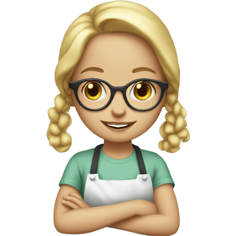 Small blonde girl with glasses baking cookies emoji