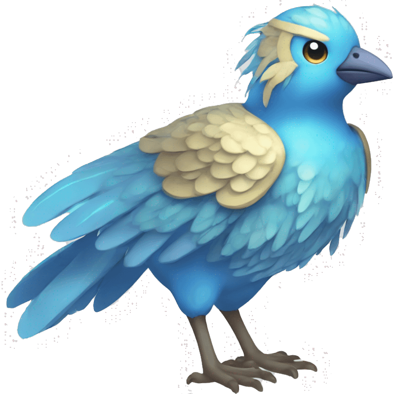 Wet Cool Cute Fantasy legendary blue bird water-type-Hydro-Phoenix-avian Fakemon full body emoji