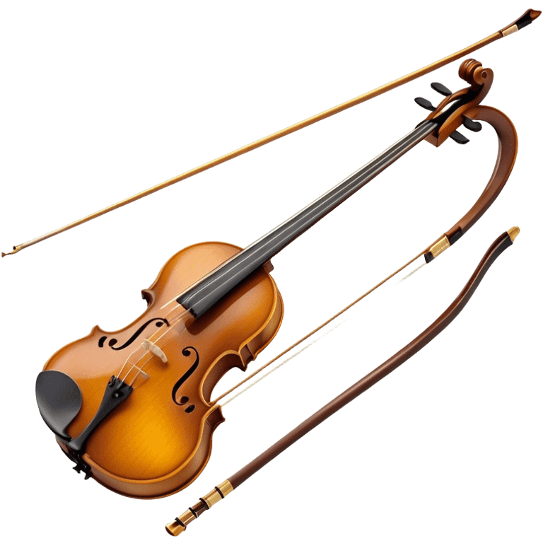  "Create a detailed and elegant emoji representing the Hans Klein HKCB cello bow. The design should feature the bow’s sleek, polished wooden stick with delicate, smooth curves, and fine detailing on the frog and winding. The bow hair should be visible, taut and neatly arranged. Add subtle metallic accents around the frog to emphasize the quality craftsmanship. Use rich brown and gold tones for the bow, with slight highlights on the silver and ebony components. The background should be transparent. emoji