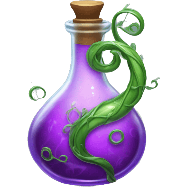 A glass potion bottle, filled with swirling purple liquid inside, that has beautiful twisting green vines wrapping around the outside of the bottle emoji