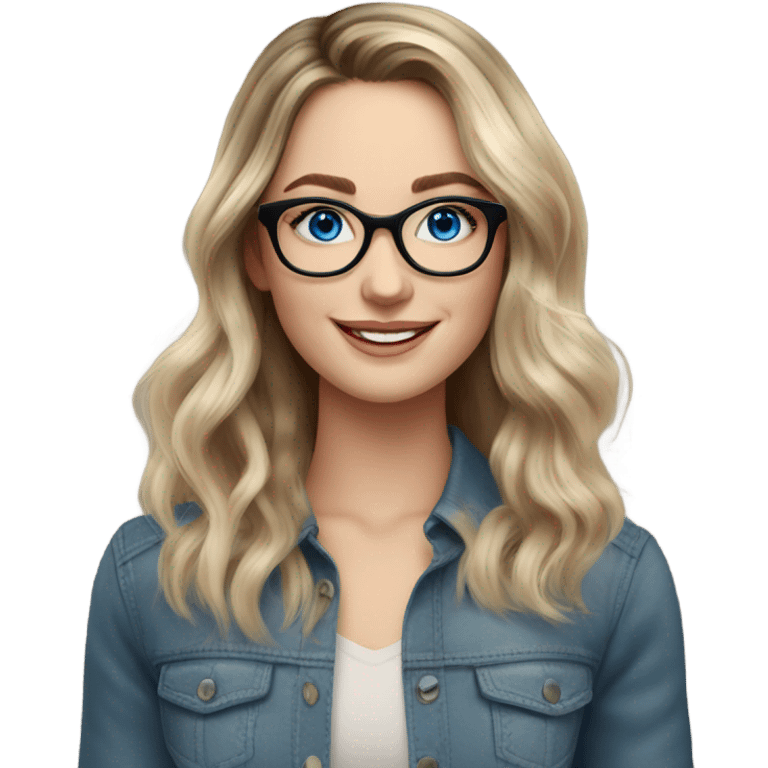 Shoulder length Balayage pale beautiful woman with glasses and blue eyes happy  emoji