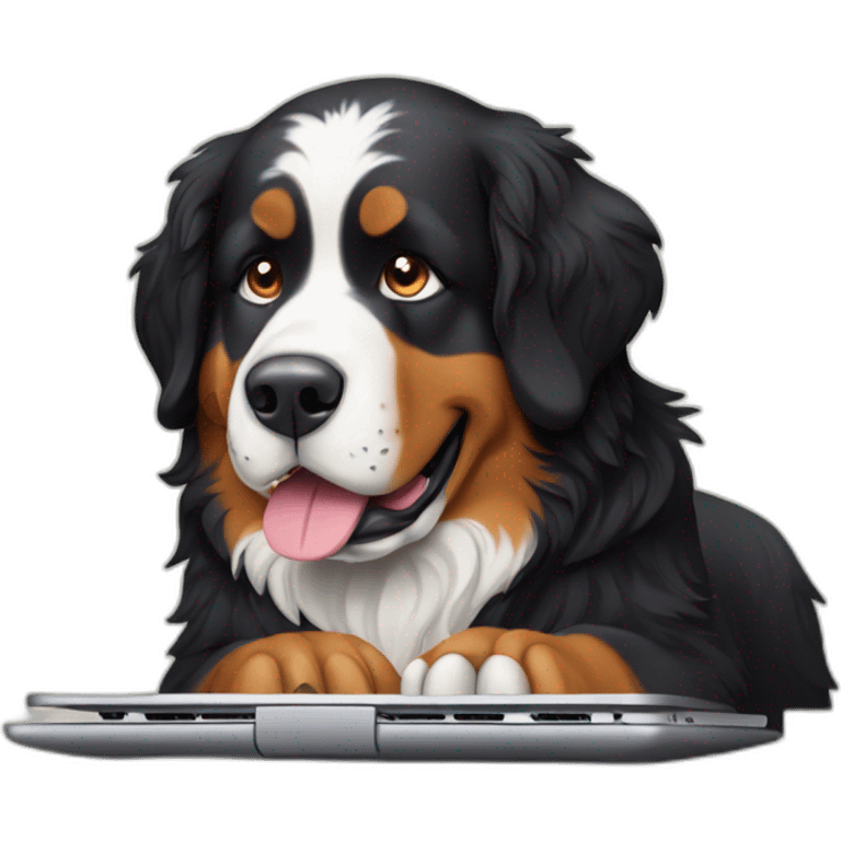 Bernese mountain dog writing a laptop emoji