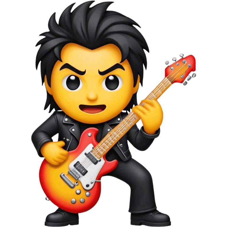 Cinematic Realistic Rock 'n' Roll Pop Culture Emoji, depicted with a dynamic portrayal of the rebellious spirit of rock music rendered with bold textures and vibrant, edgy lighting. emoji