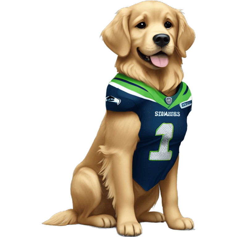 Golden retriever wearing Seahawks jersey emoji