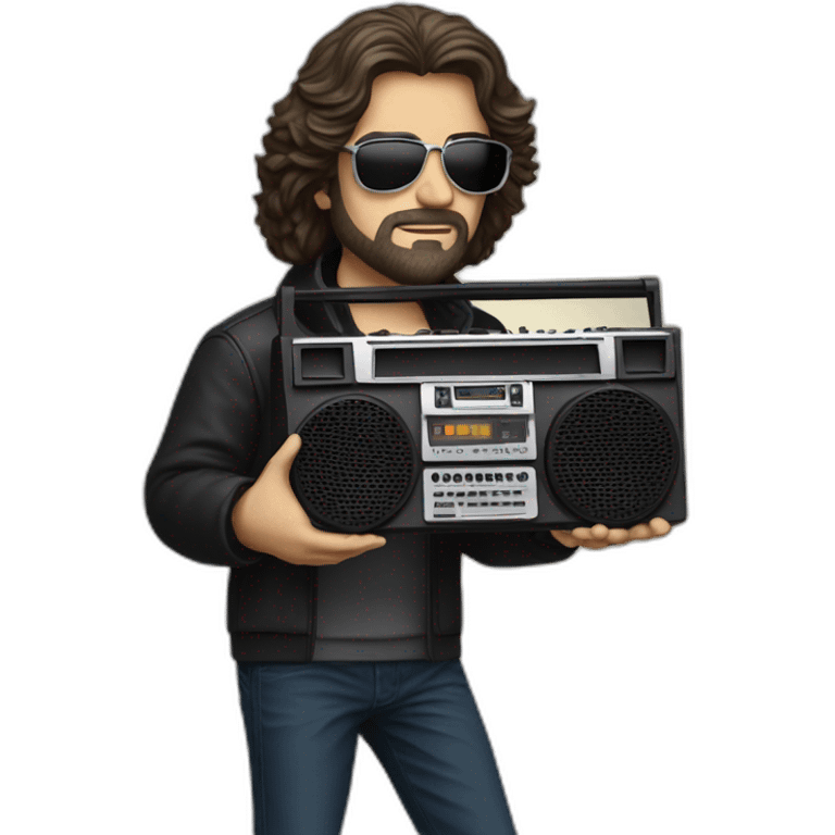 Vangelis holding up a boombox emoji