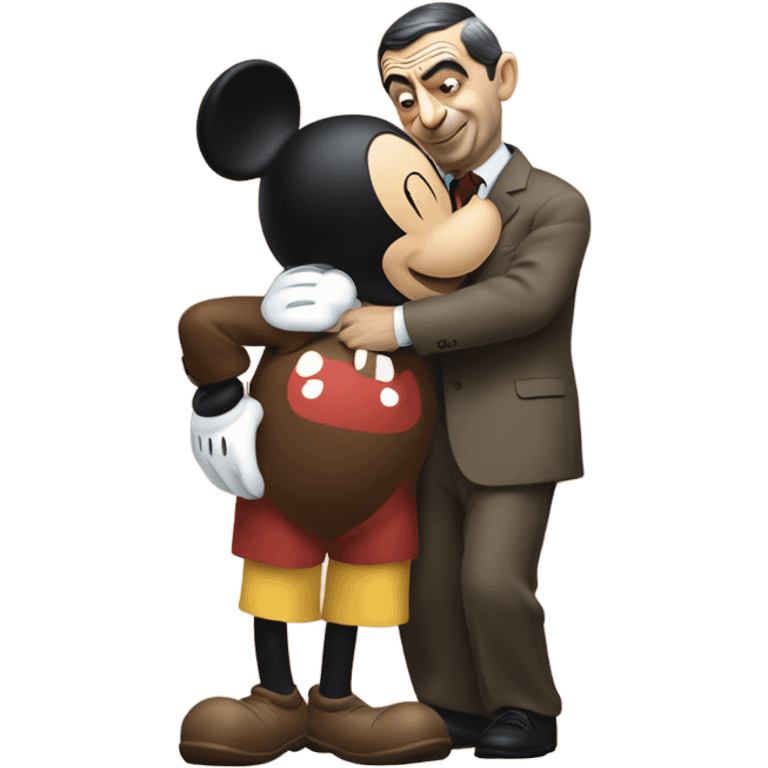 mr bean hugging with mickey mouse emoji