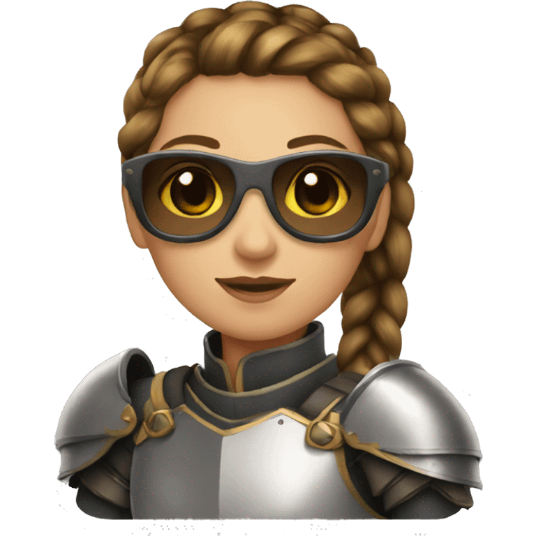 Girl knight with French braids, brown hair and sunglasses emoji