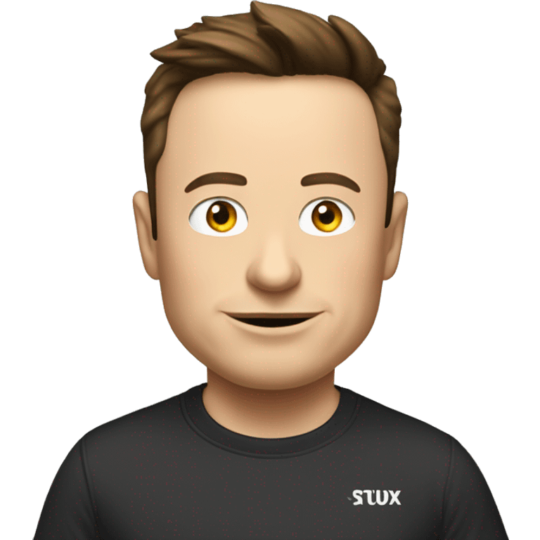 Elon Musk wearing a t-shirt that has the brand name: "StudX". emoji