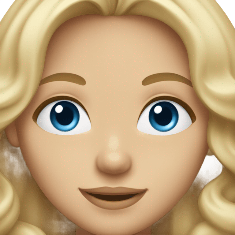 tan blond girl smiling, blue eyes, long eyelashes, wavy haircut  emoji