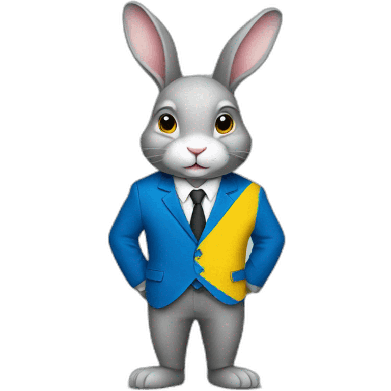 A rabbit in a suit in the color of the Ukrainian flag emoji