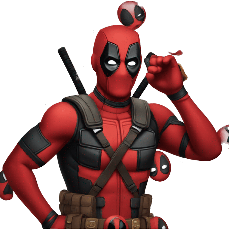 a guys wearing deadpool's costume and had long hair emoji