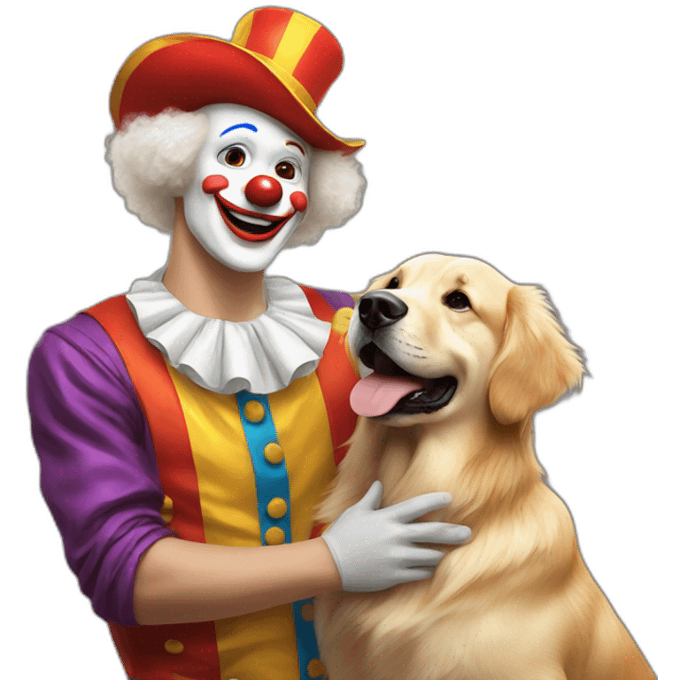 Clown petting a clown golden retriever emoji