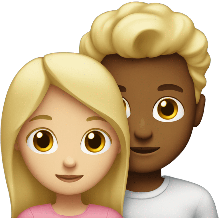 blonde girl and mixed boy hugging emoji