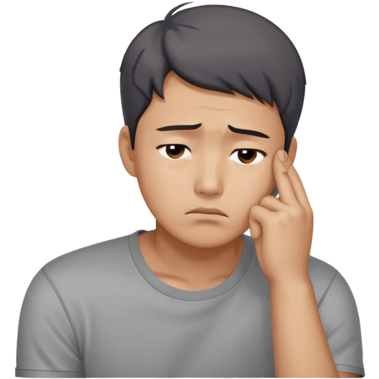 A worried Korean man in a gray shirt, resting his head on one hand emoji