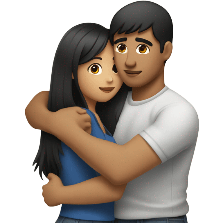 Couple hugging, Latino man with short black hair hugging Filipino girl with shoulder length brown hair and bangs emoji