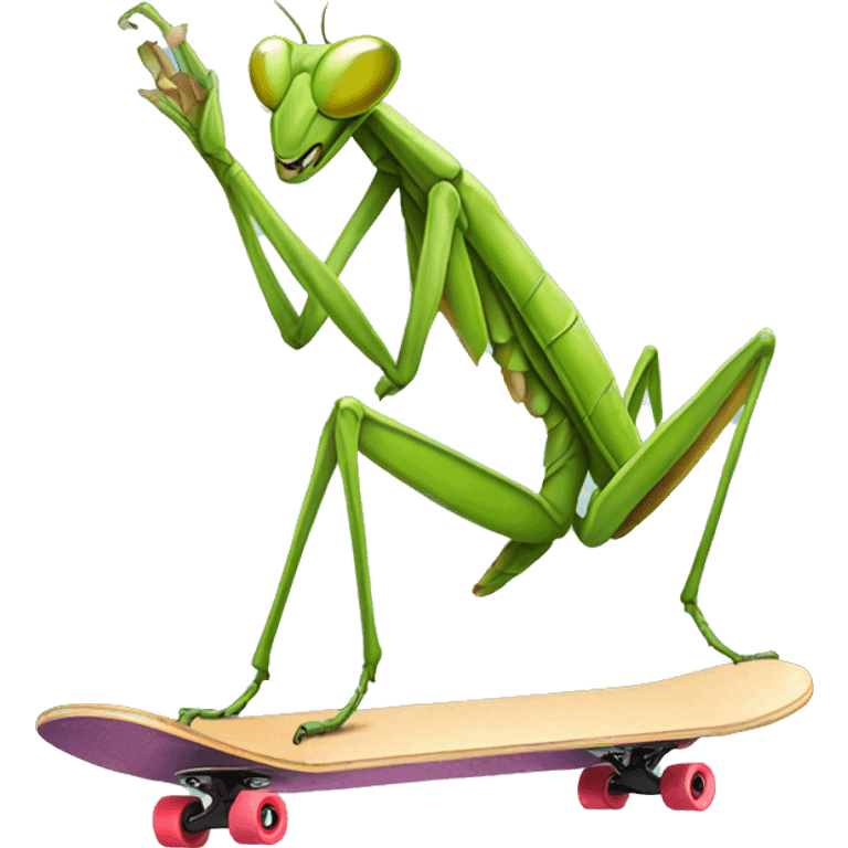 A praying mantis on a skateboard emoji