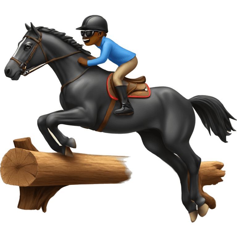 Horse jumping over a log with sunglasses emoji